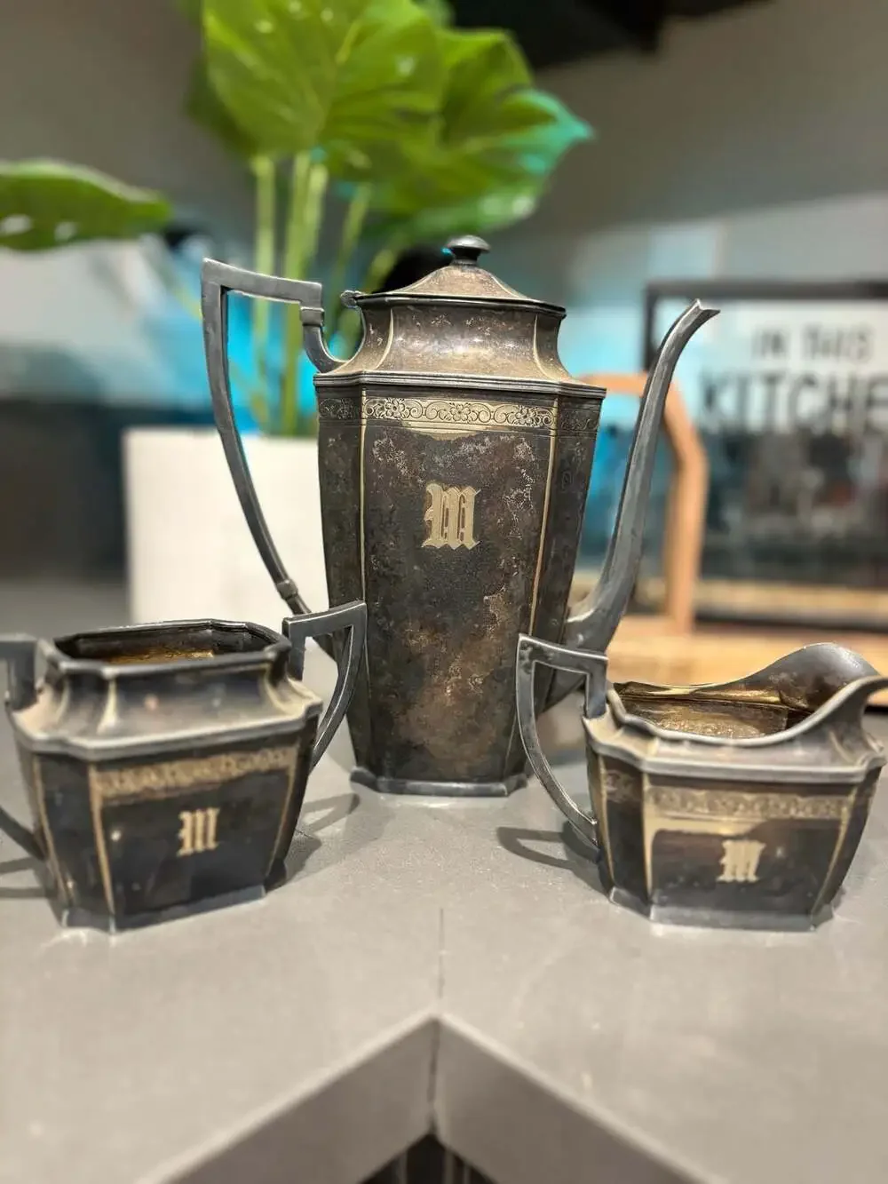 Vintage Wilcox EPNS Silver-Plated Hexagonal Tea Service Set